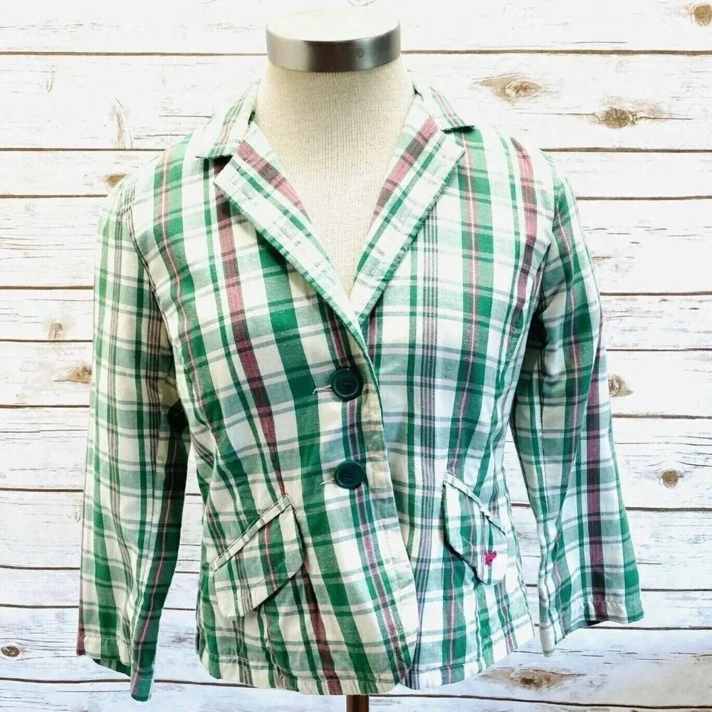 AMERICAN EAGLE Women Long Sleeve Button Down Plaid Collared Jacket Small Petite